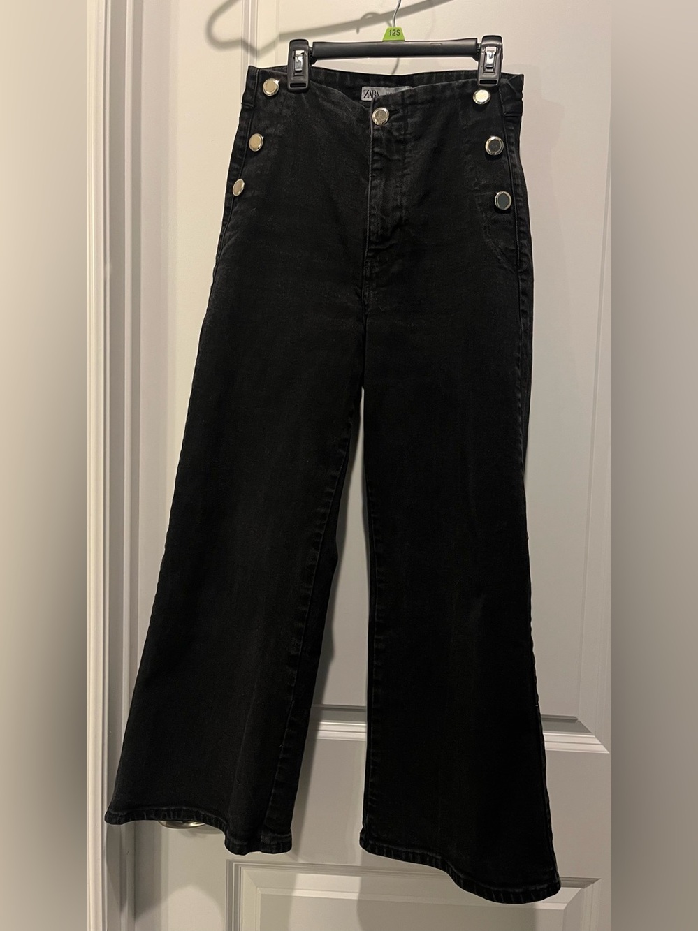 ZARA Women’s Black Sailor - Style High-Rise Wide Leg Denim Jeans  Size 4